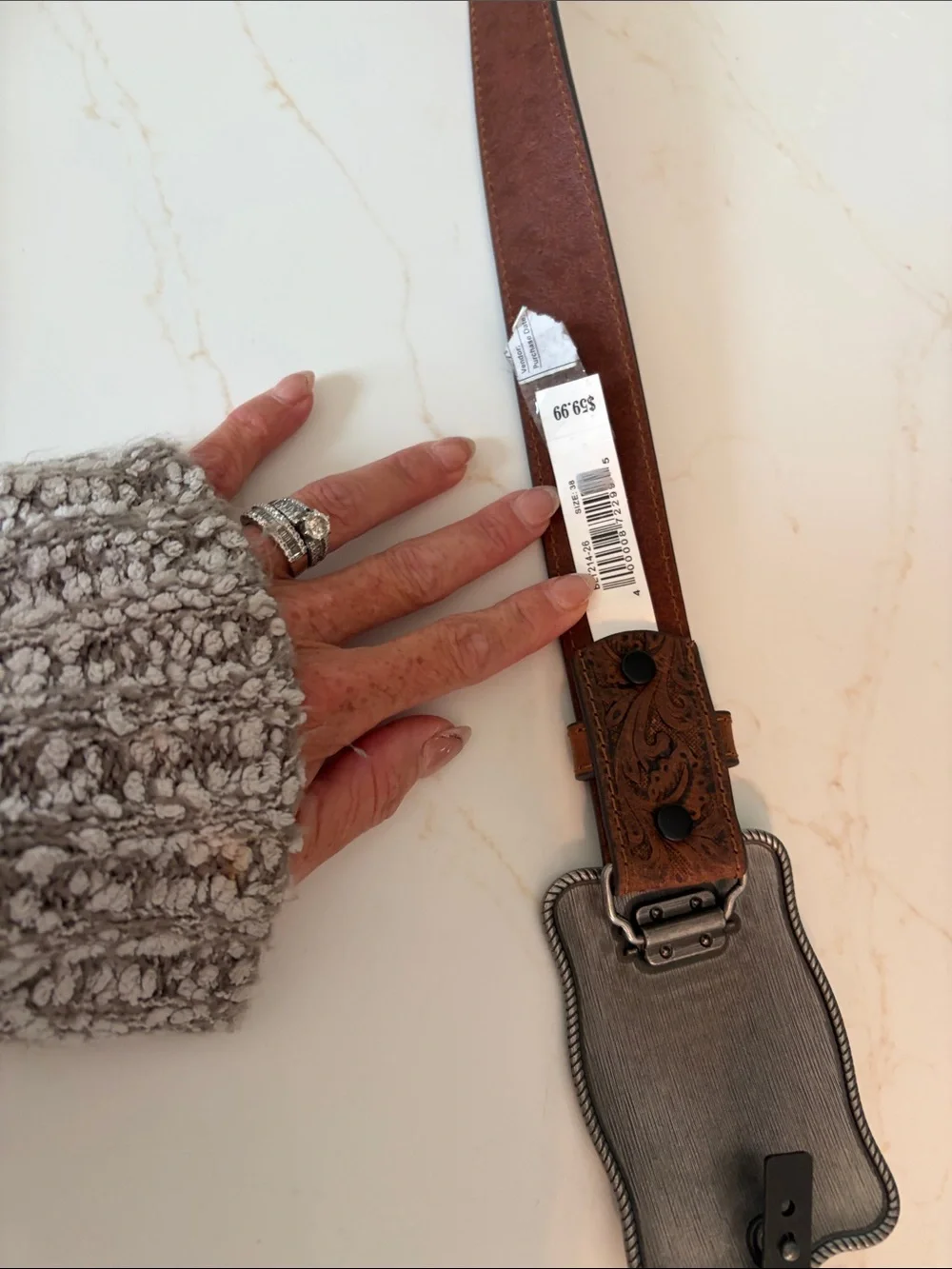 Cody James Brown Tooled Leather Belt with Ornate Silver Buckle